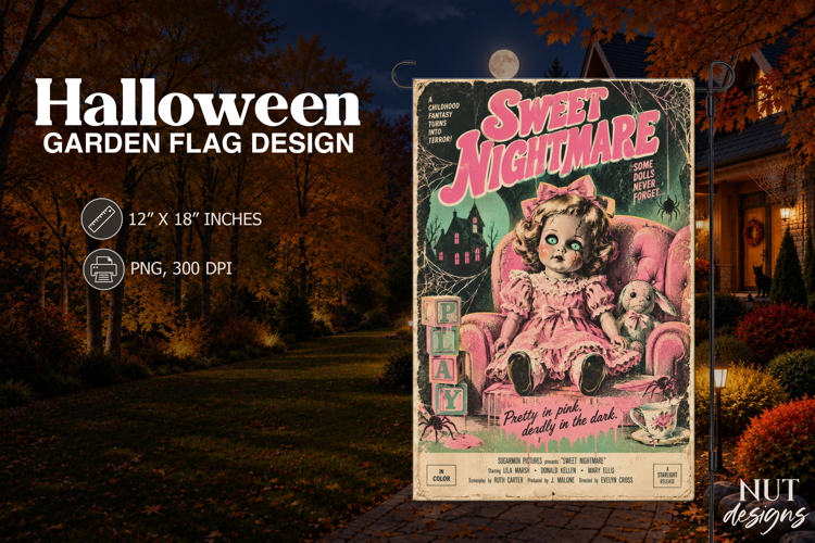 Sweet Nightmare Vintage Doll Halloween Garden Flag