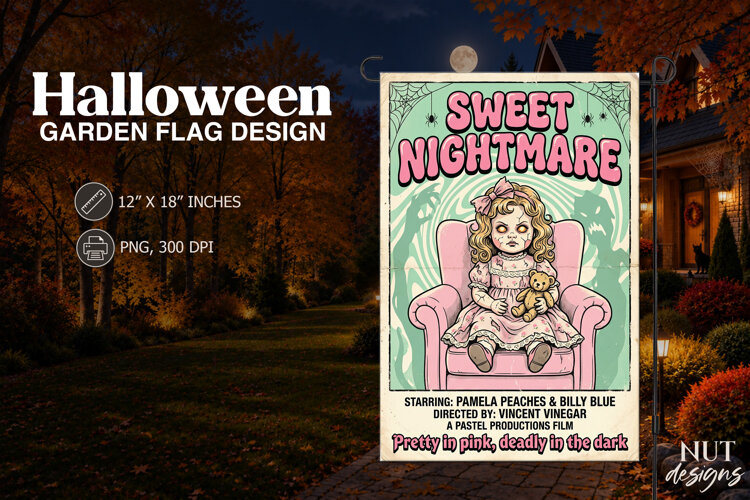Sweet Nightmare Creepy Doll Halloween Garden Flag example image 1