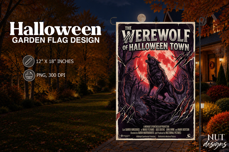 Werewolf Moon Halloween Garden Flag Horror Movie Poster