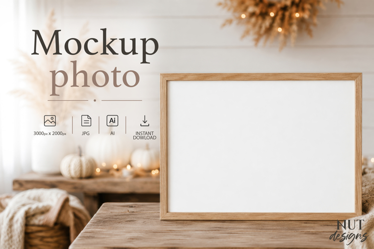 Horizontal Autumn wooden Frame Mockup farmhouse poster