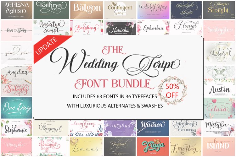 The wedding Script Font Bundle (1473874)