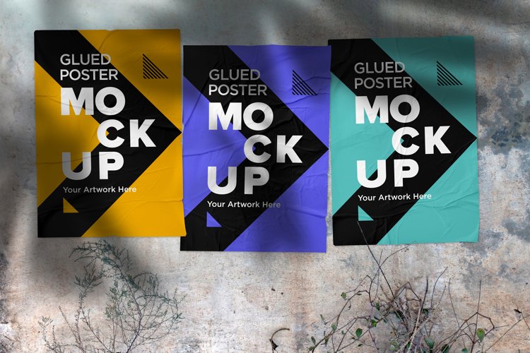 Poster Mockup with Glued, Wrinkled & Crumpled Paper Effect