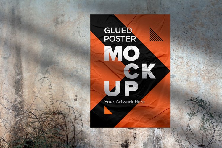 Glued and Crumpled Poster Mockup with Shadow Overlay