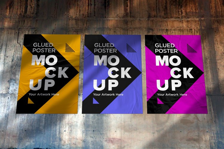 Poster Mockup with Glued, Wrinkled & Crumpled Paper Effect