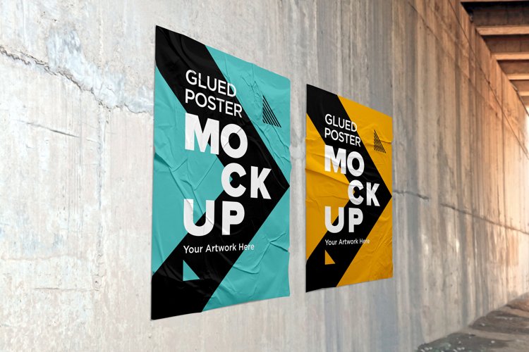 Glued and Crumpled Poster Mockup with Shadow Overlay