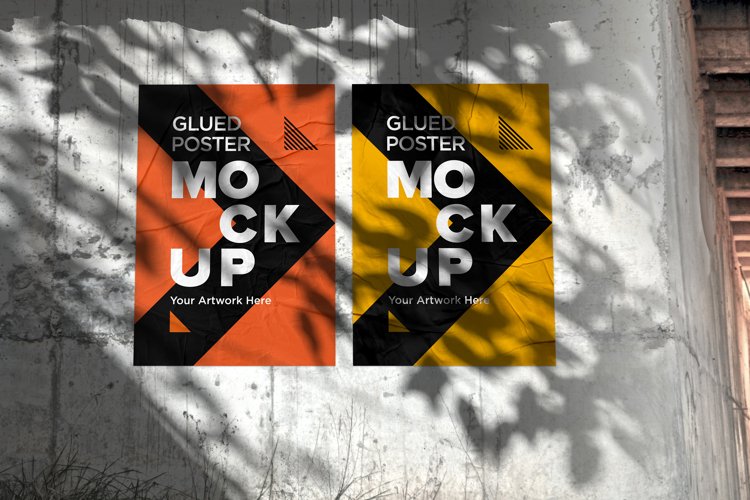 Poster Mockup with Glued, Wrinkled & Crumpled Paper Effect