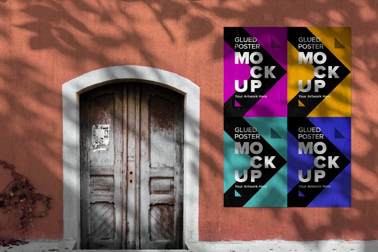 Glued and Crumpled Poster Mockup with Shadow Overlay