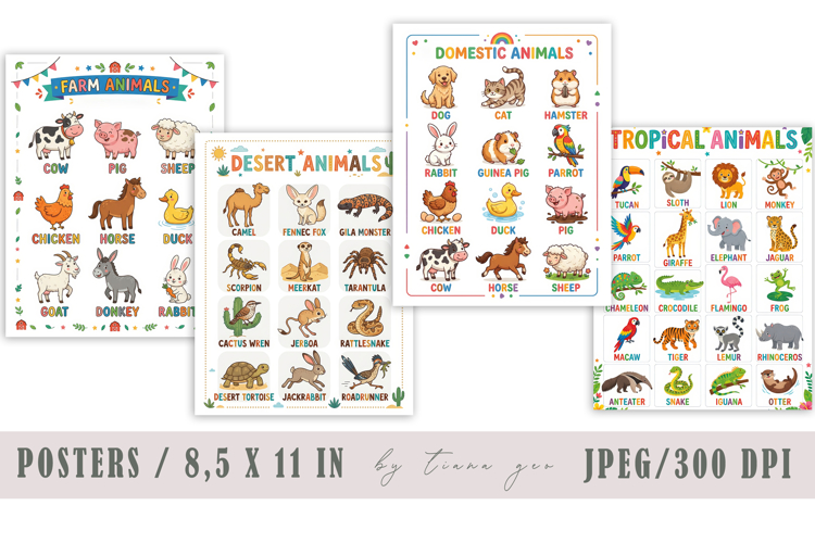 Learning Animals Wall Art Set - Farm, Desert, Domestic