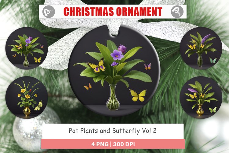 Pot Plants and Butterfly Christmas Ornaments