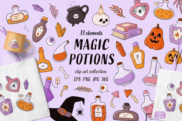 33 MAGIC WITCHCRAFT DOODLES | EPS PNG JPG SVG example image 1