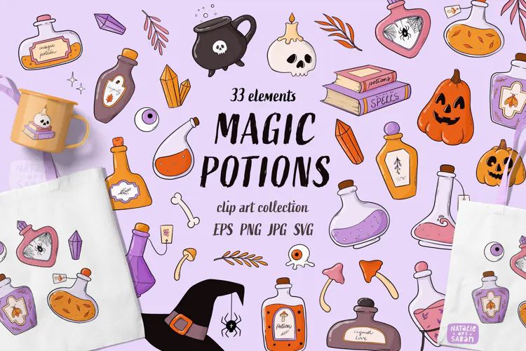 33 MAGIC WITCHCRAFT DOODLES | EPS PNG JPG SVG