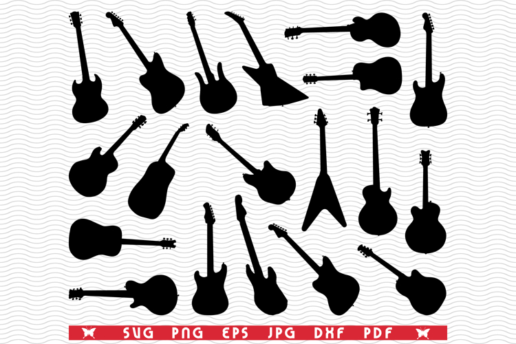SVG, Guitars, Black silhouettes, Digital clipart