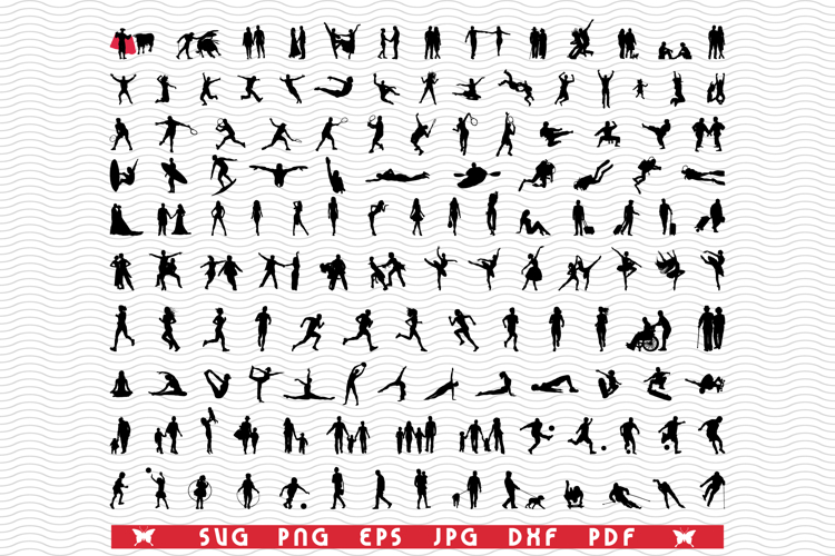 SVG People Black Silhouettes, Isolated, Digital clipart
