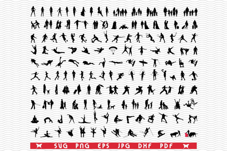 SVG People Black Silhouettes, Isolated, Digital clipart