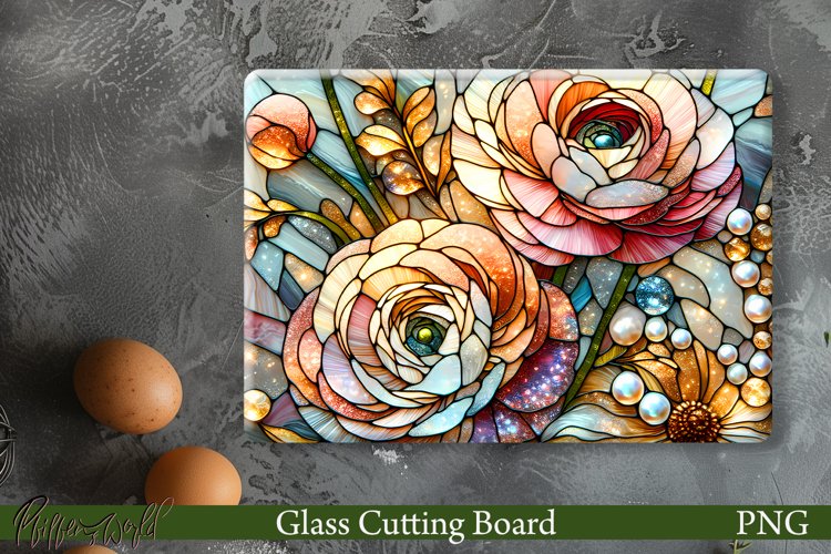 Glass Cutting Board Design | Pearl Flowers PNG