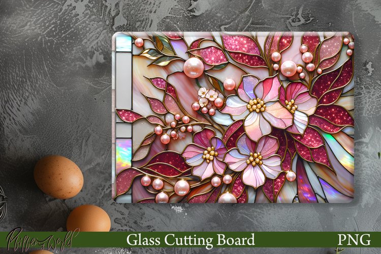 Glass Cutting Board Design | Pink Flower Meadow