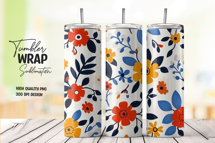 Watercolor floral tumbler wrap sublimation png