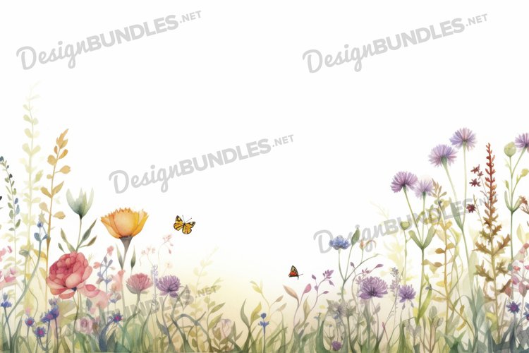Watercolor wild flower flat lay Background