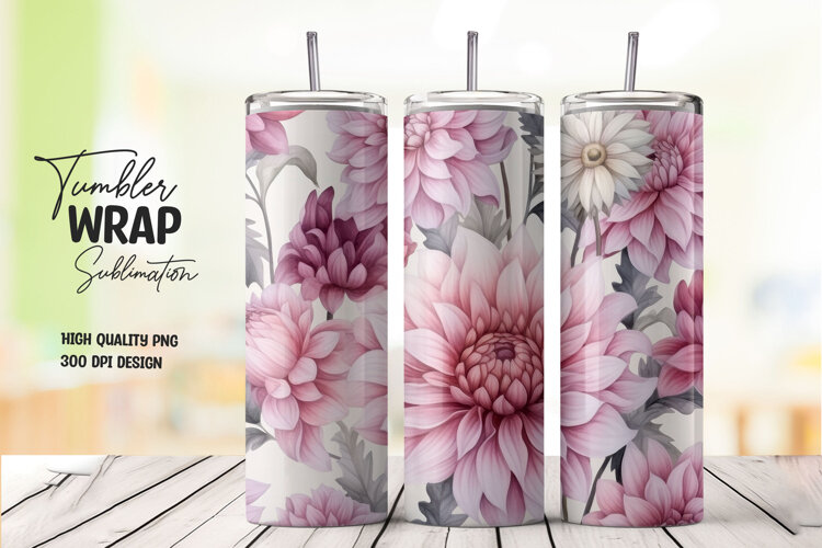 Pink Dahlia tumbler wrap png example image 1