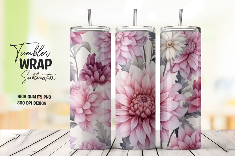 Pink Dahlia tumbler wrap png