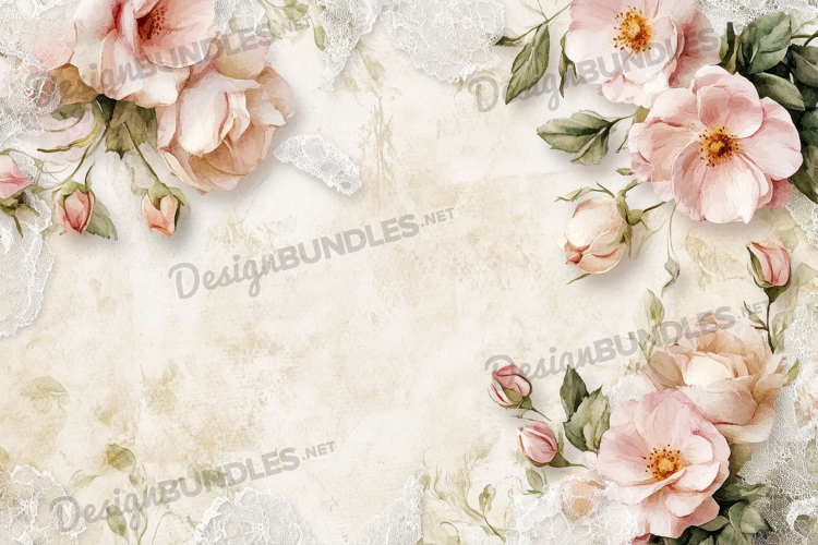 Soft Beige Floral Digital Paper Background