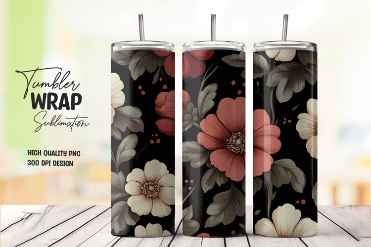 Black Floral Elegant Tumbler PNG
