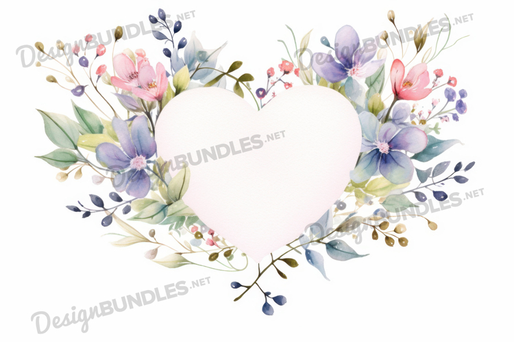 Watercolor floral heart frame background