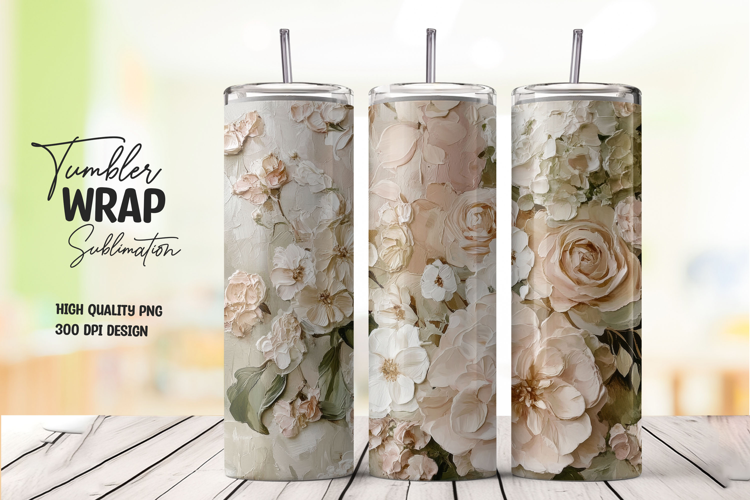 Beige Floral Tumbler Wrap png