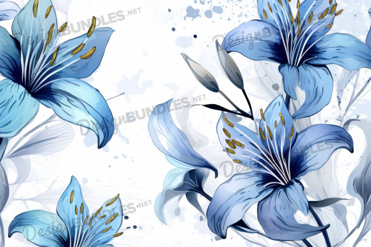 Blue Watercolor Lily Botanical Background example image 1