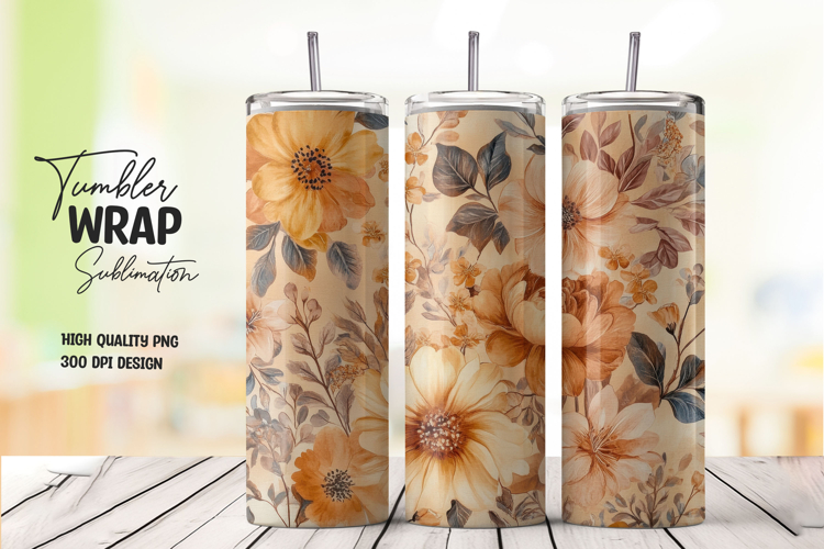 Brown Floral Tumbler Wrap png