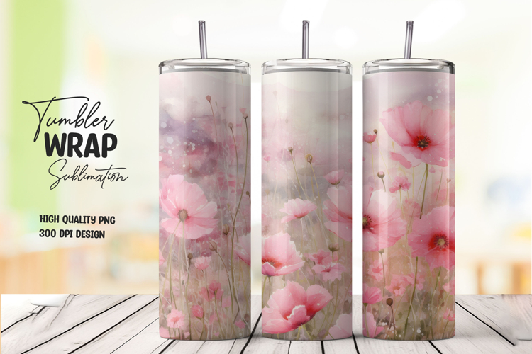 Pink Floral tumbler wrap png
