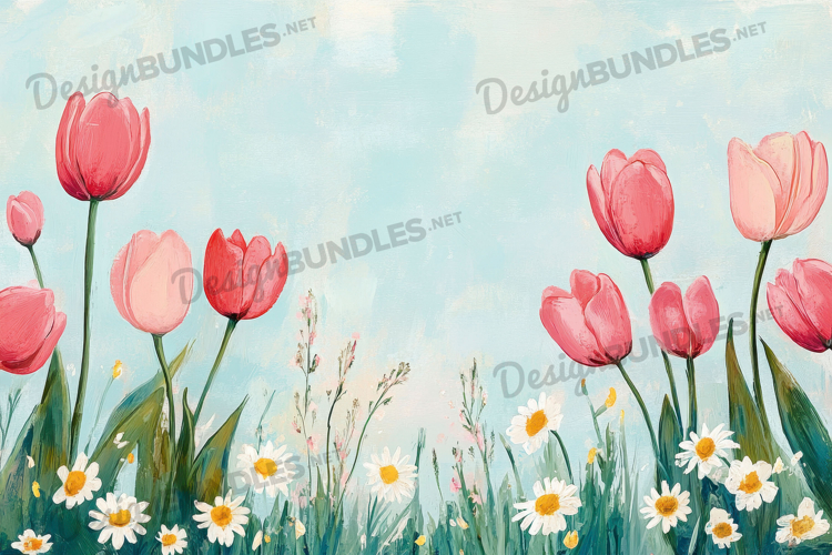 Tulips with blue sky and cloud digital art