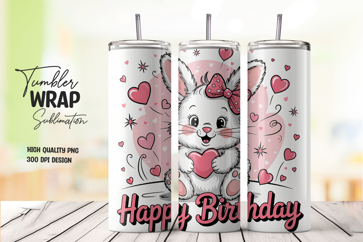 Happy Birthday Unicorn Hearts Tumbler PNG