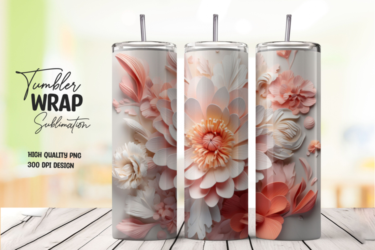 Peach White Bloom Succulent Tumbler Wrap
