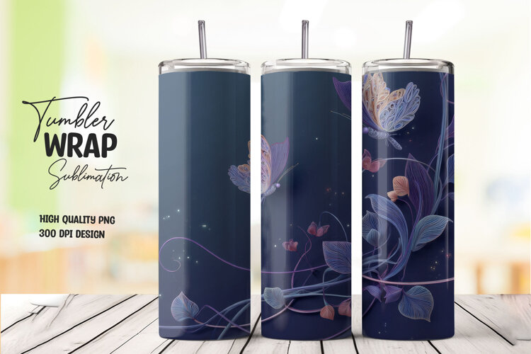 Dark Floral Watercolor Tumbler Wrap PNG example image 1
