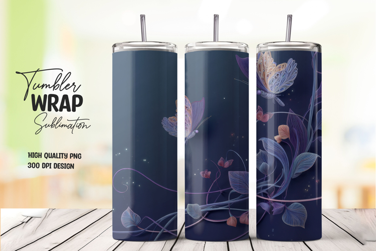 Dark Floral Watercolor Tumbler Wrap PNG