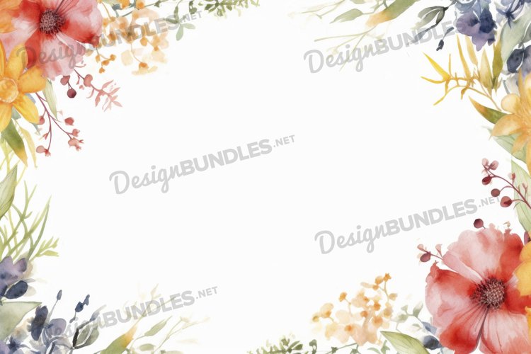 Watercolor wild flower flat lay Background