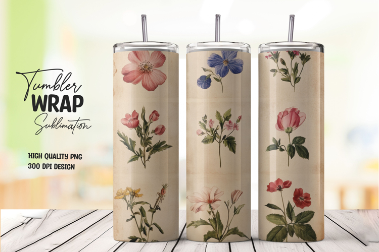 Rustic Floral tumbler wrap png