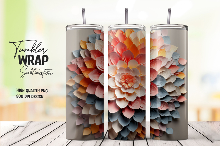 Orange Blue Petal Bloom 3D Tumbler Wrap