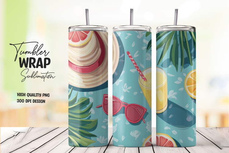 Beach Flamingo Tumbler Wrap PNG