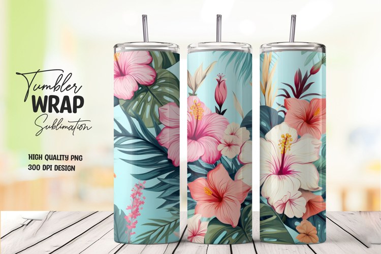 Pink Hibiscus Floral Tumbler Wrap