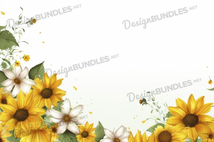 Sunflower Frame Flat lay Background, Sunflower digital paper