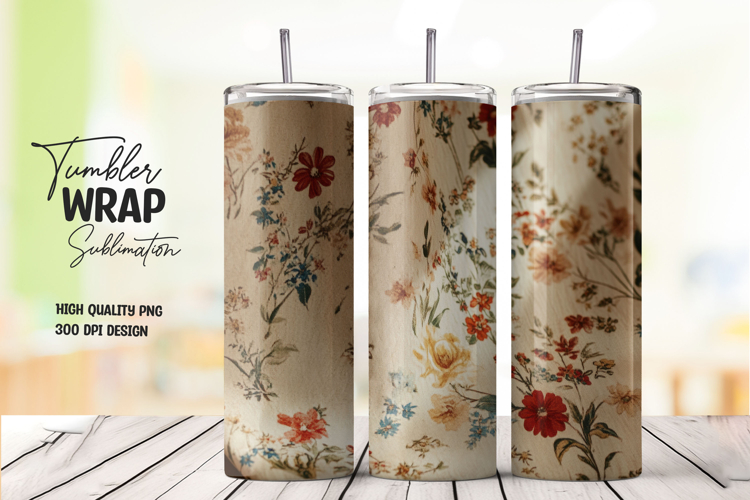 Beige Floral tumbler wrap png