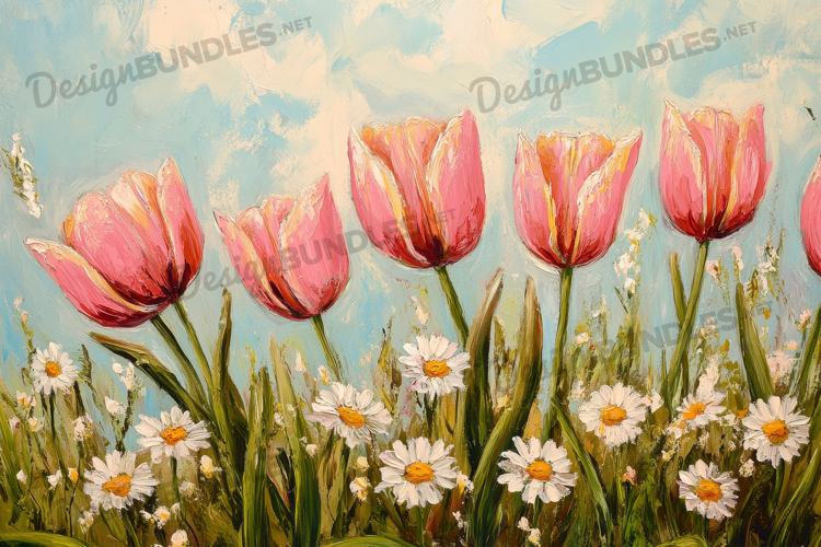 Golden Tulip Pastel Garden Scene