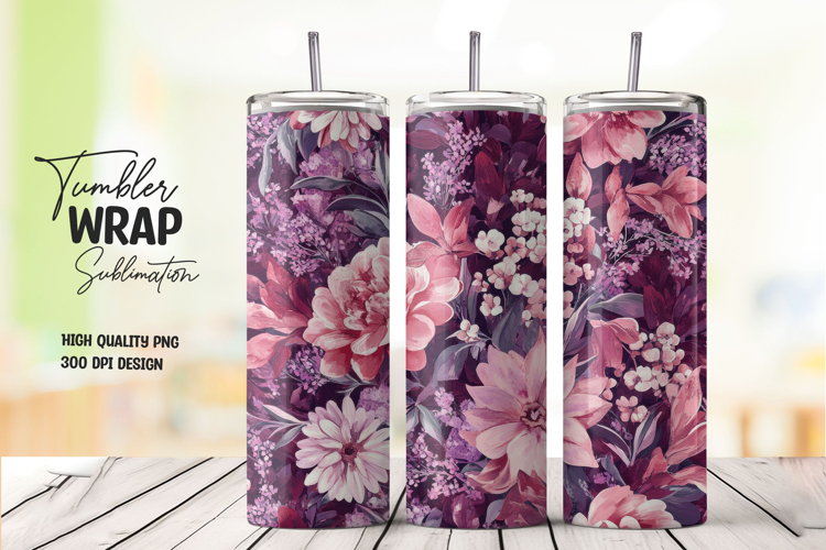 Deep Burgundy Floral Tumbler Wrap