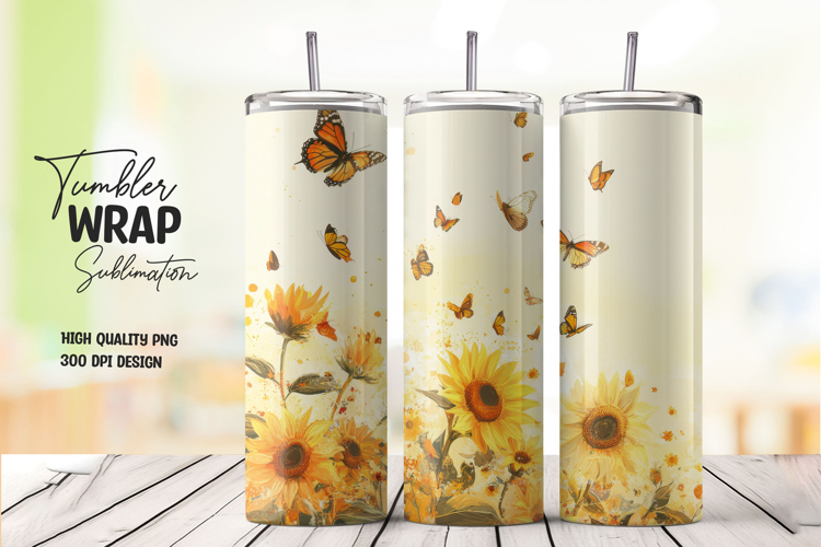 Minimal Sunflower and White Background Tumbler Wrap