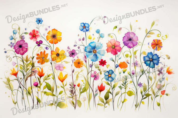 Watercolor Wildflowers on White Background