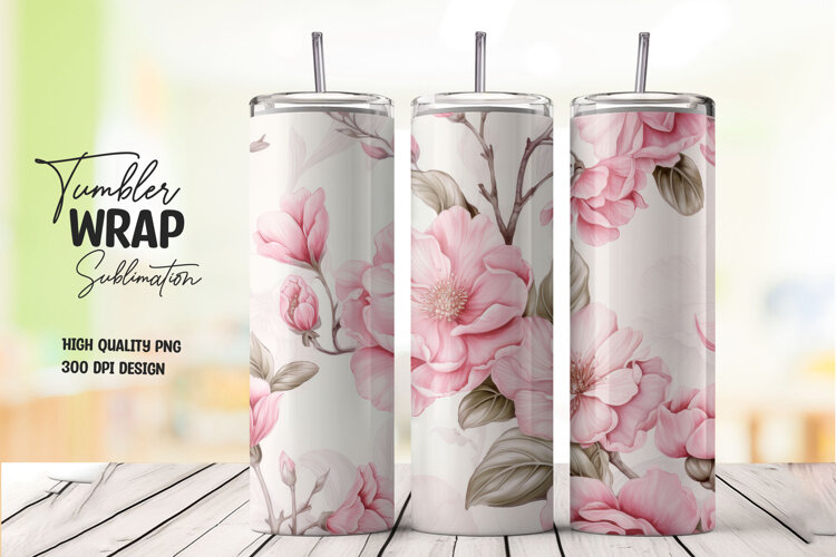 Pink Blossom Art tumbler wrap png example image 1
