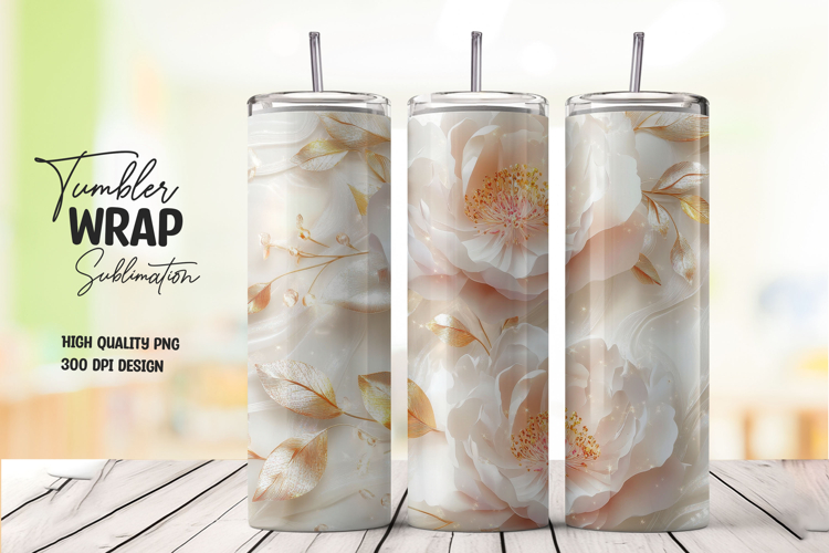 Beige White Floral Bloom Tumbler Wrap