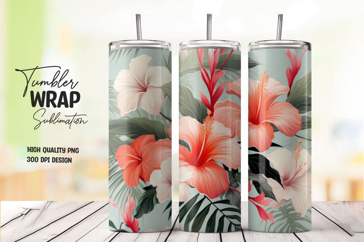 Red Pink Hibiscus Floral Tumbler Wrap